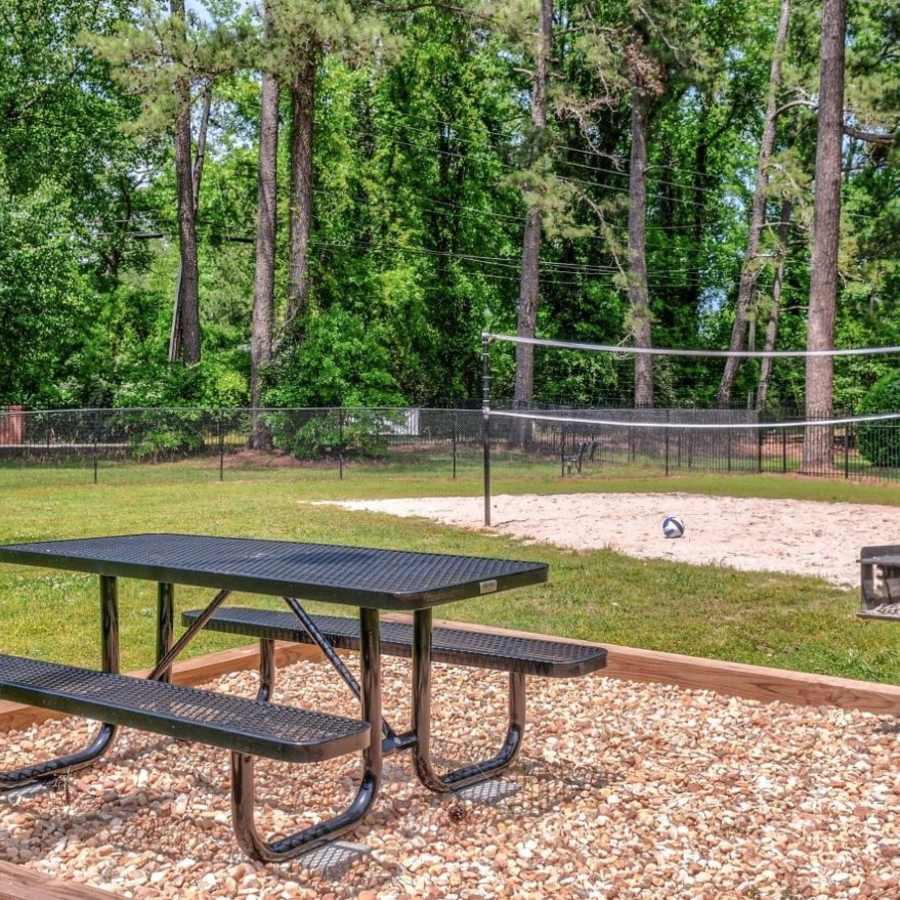 picnic table and volleyball court at Flats @ 235 in Athens, Georgia