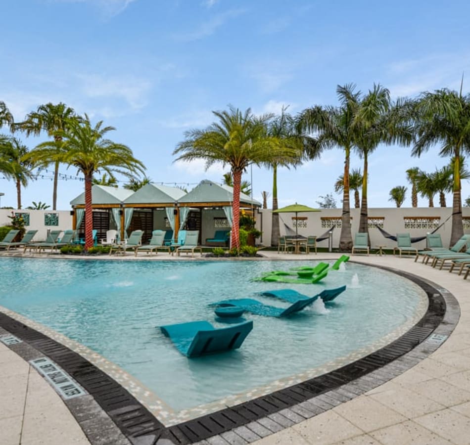 A resort-style swimming pool at a community of The Vivien in Vero Beach, Florida