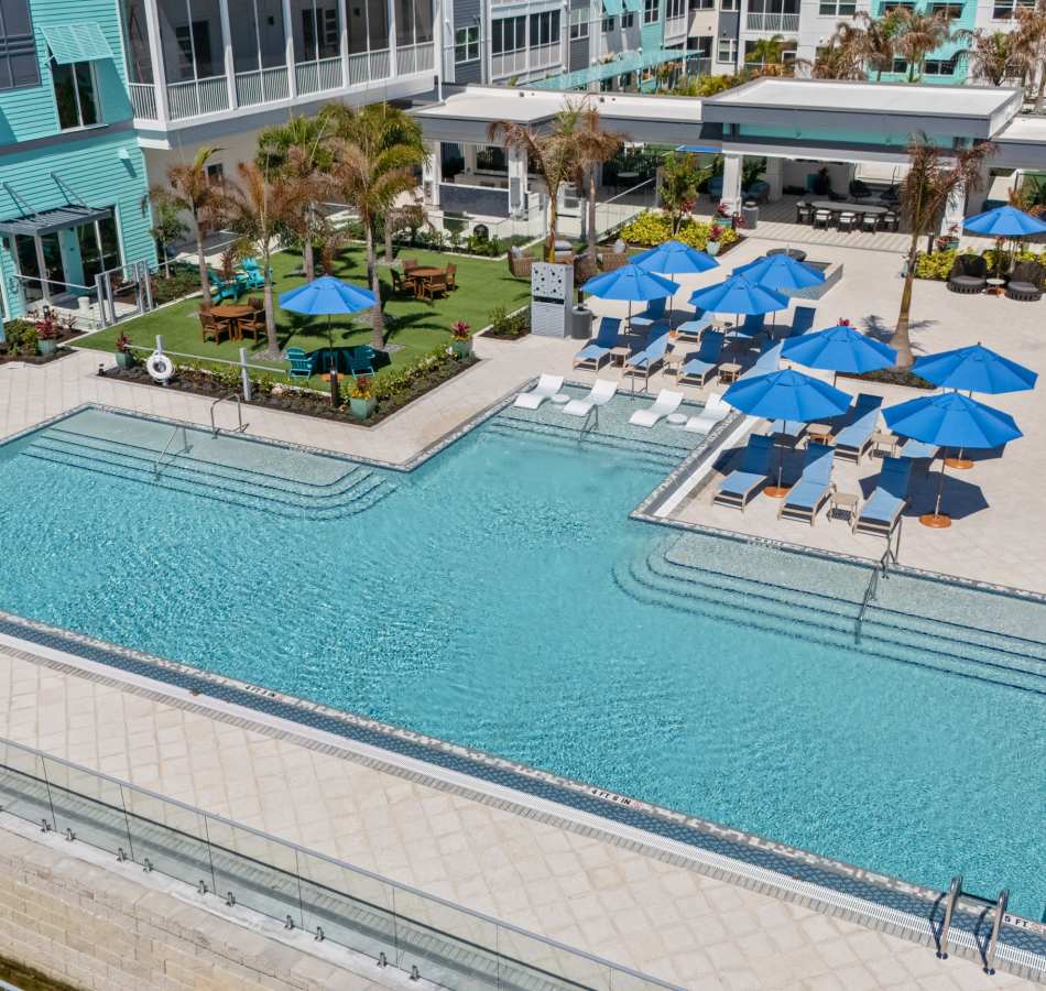 Aerial View of Saltwater Pools and Apartments at The Vivien in Vero Beach, Florida