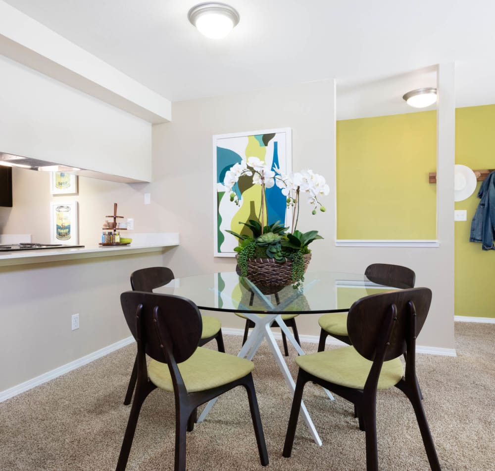 Dining area in a model home at Madison Sammamish Apartments in Sammamish, Washington