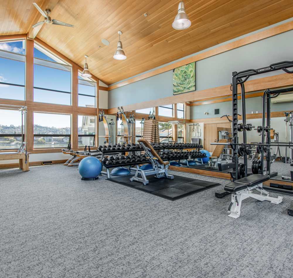 Gym and fitness room for residents at Harbor Point Apartments in Mill Valley, California
