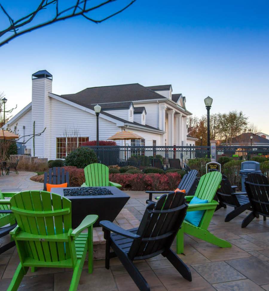 Outdoor seating around the firepit at The Landing at Fayetteville in Fayetteville, Arkansas