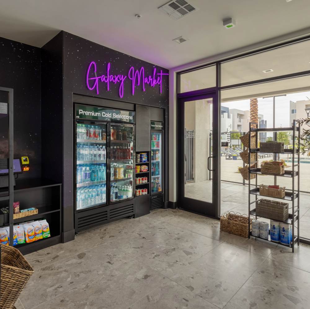 Retail area with drink coolers and snack shelves near Continuum Apartments in Las Vegas, Nevada