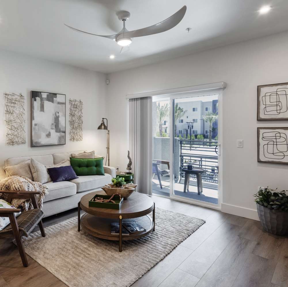 Coffee table with decorative bowl and books at Continuum Apartments in Las Vegas, Nevada