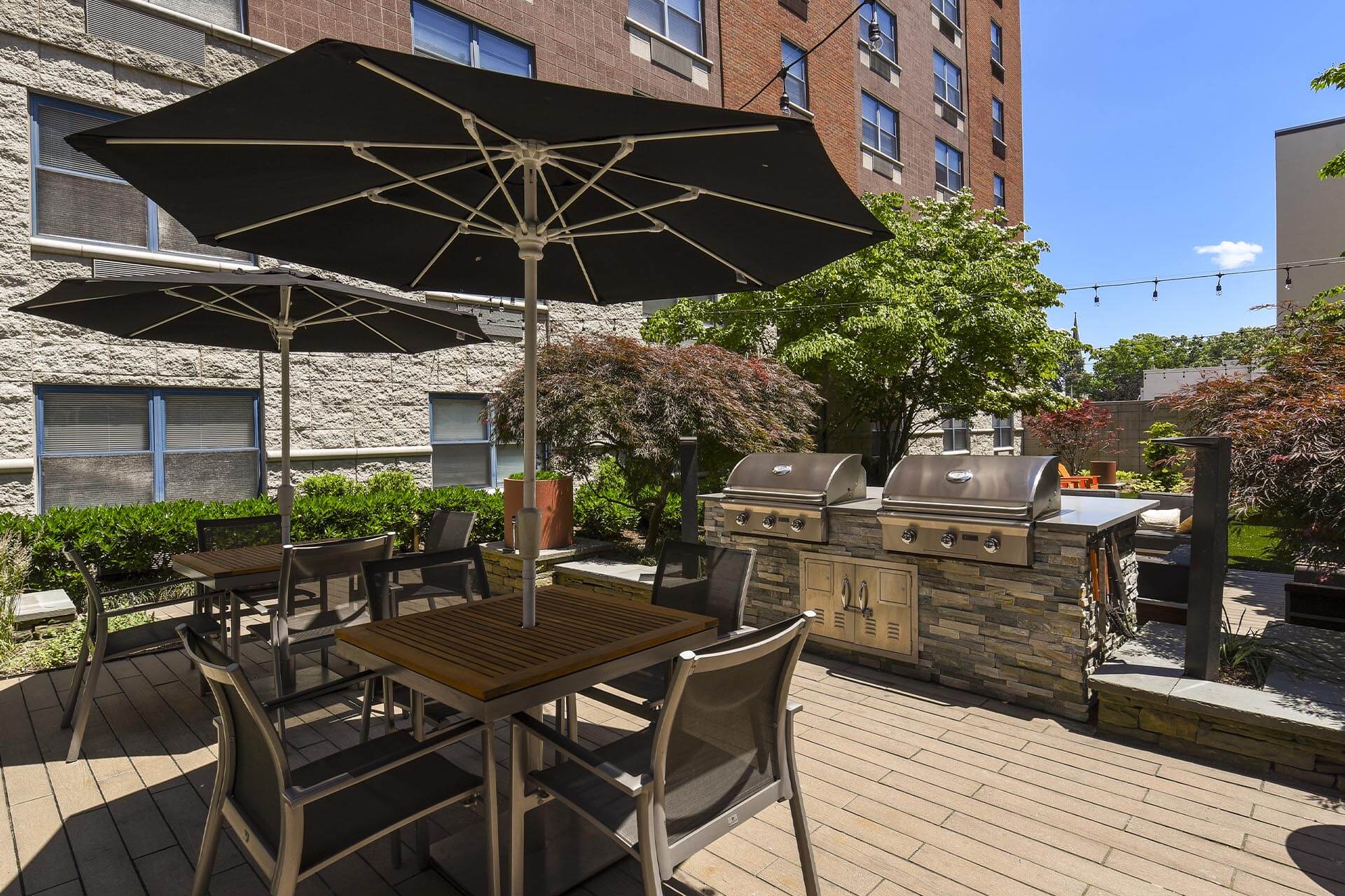 On site grill and tables at The Monroe, Morristown, New Jersey