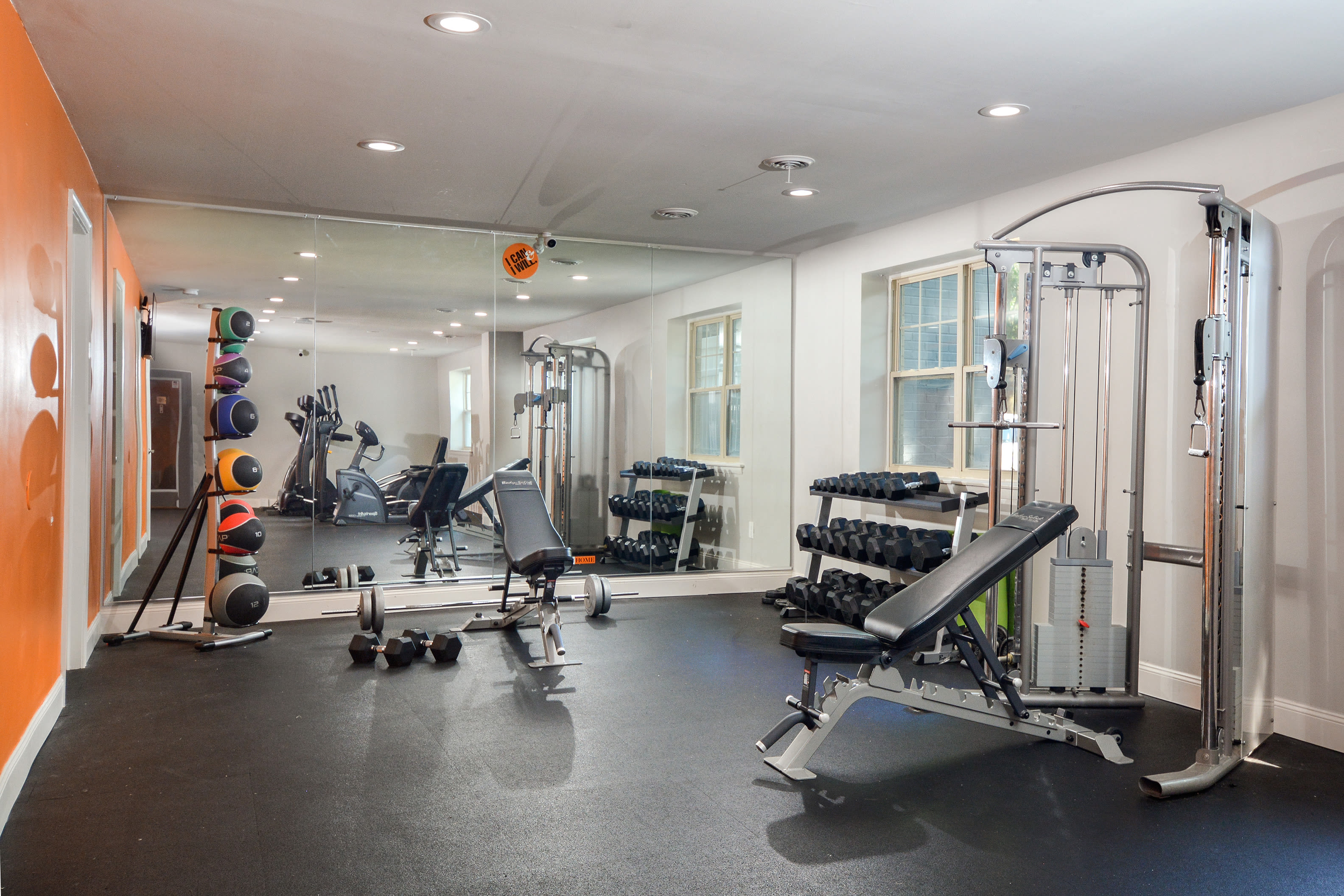 Rack of dumbells in the fitness center at Hunters Crossing, Newark, Delaware