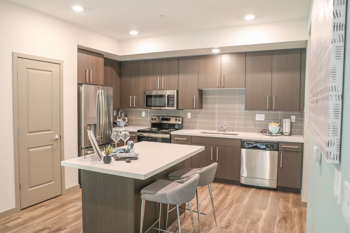 Modern kitchen with appliance at Sutter Green Apartments in Sacramento, California