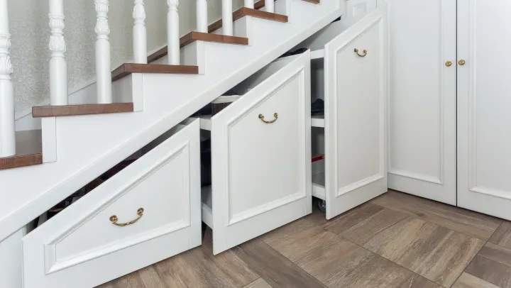 Built-in drawers for under-stairs storage