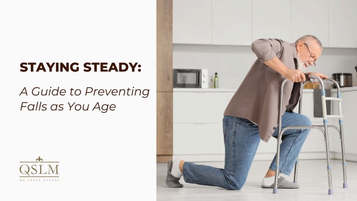 senior adult pulling up from a fall with a walker