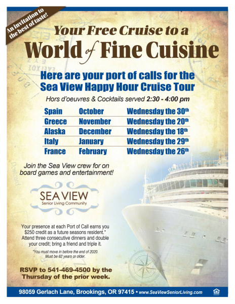 Invitation to Happy Hour Cruise at Sea View Senior Living Community