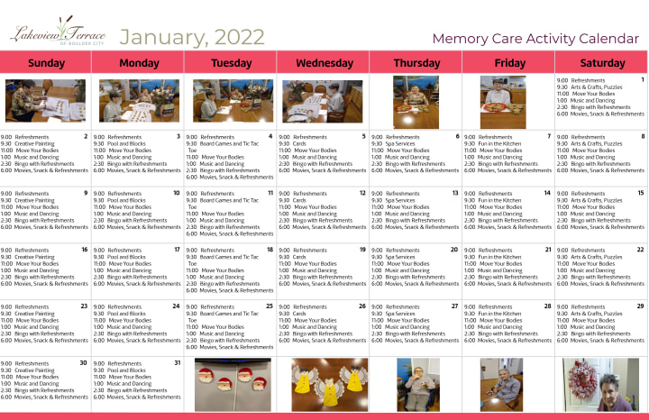 January 2022 Memory Care Calendar
