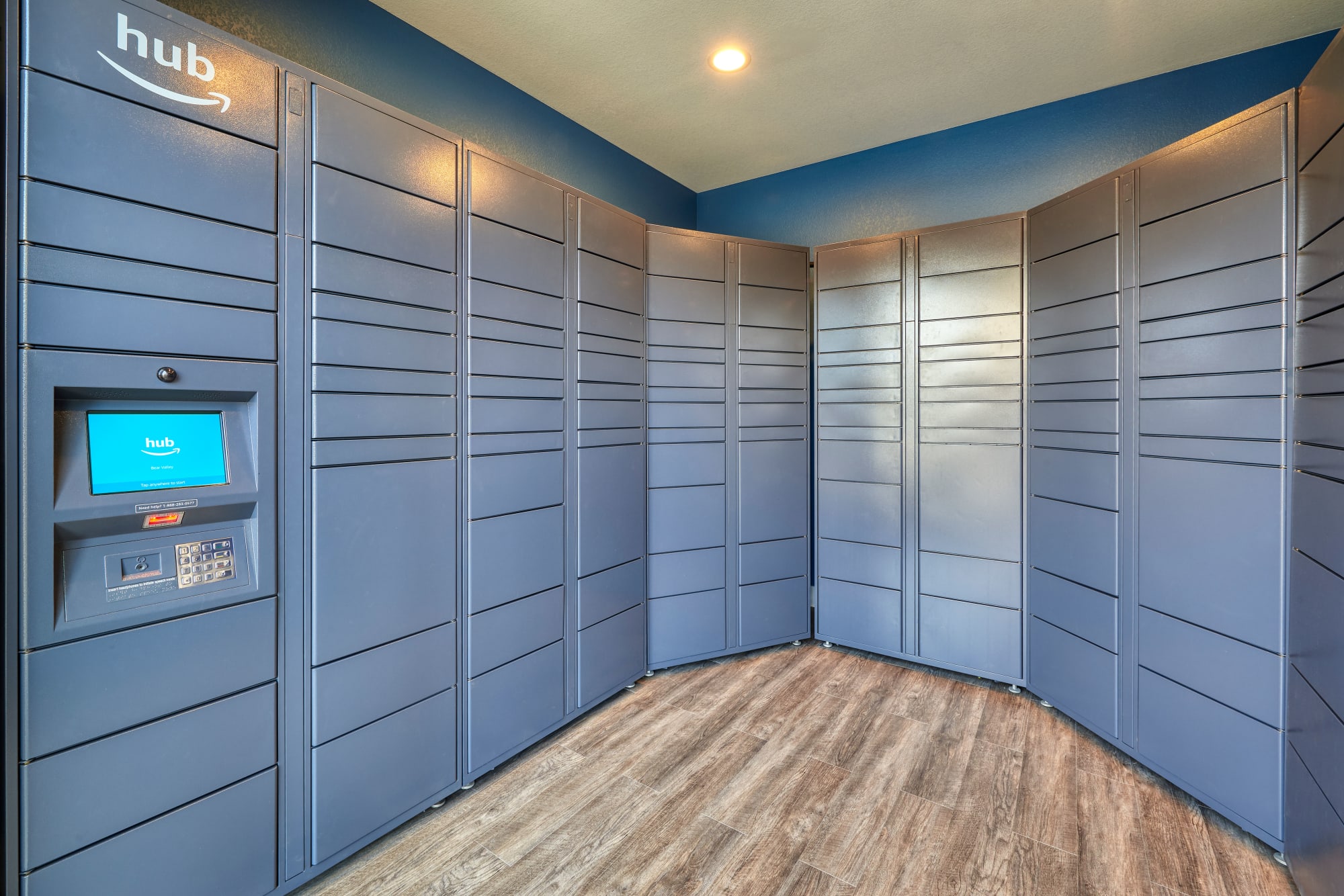 Package lockers with Amazon HUB at Bear Valley Park in Denver, Colorado