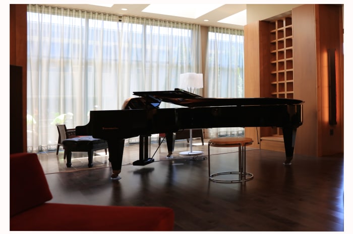 Bosendorfer piano in main lounge at All Seasons Birmingham in Birmingham, Michigan