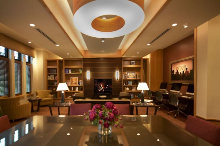 Library with computer bar at All Seasons Birmingham in Birmingham, Michigan