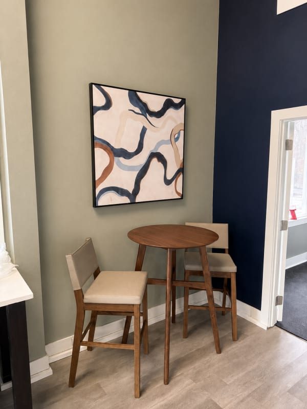 Study nook with high-top table and seating at Hawks Pointe in Lawrence, Kansas