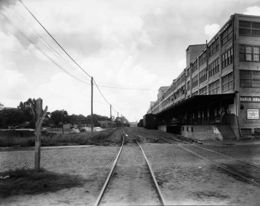 Historic railroad tracks near Union Terminal Warehouse