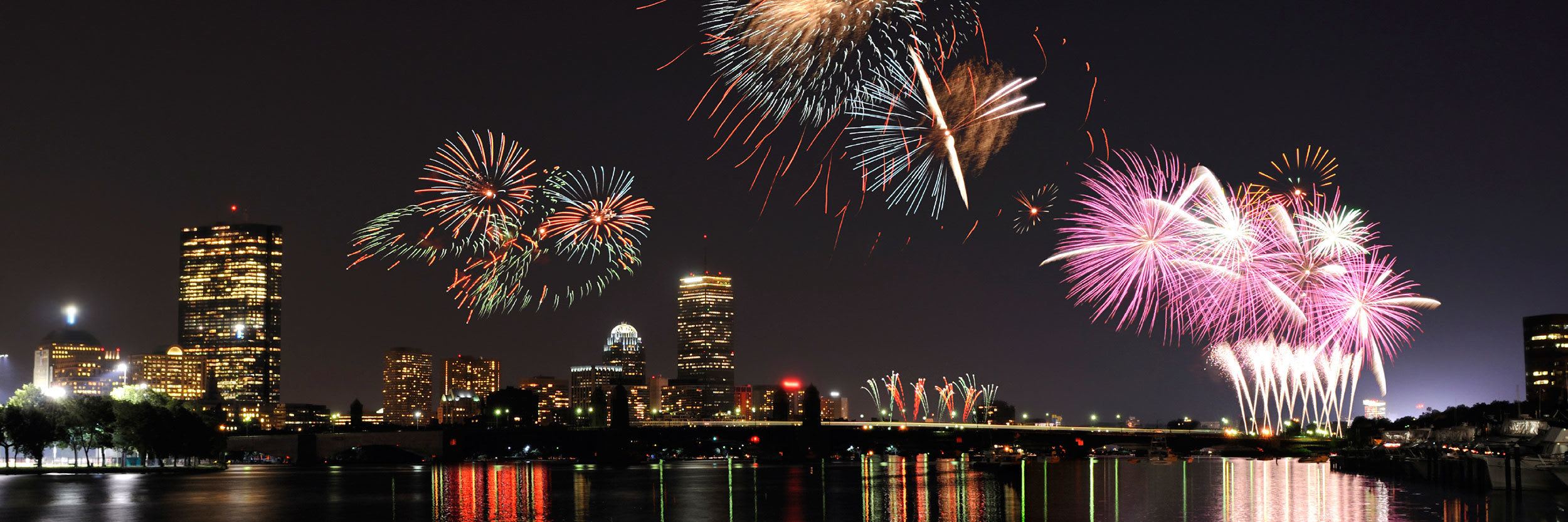 Fireworks over the city skyline
