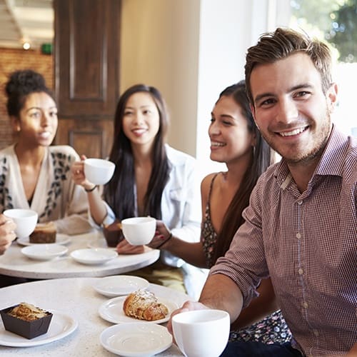 residents enjoy coffee near a Berkshire Community