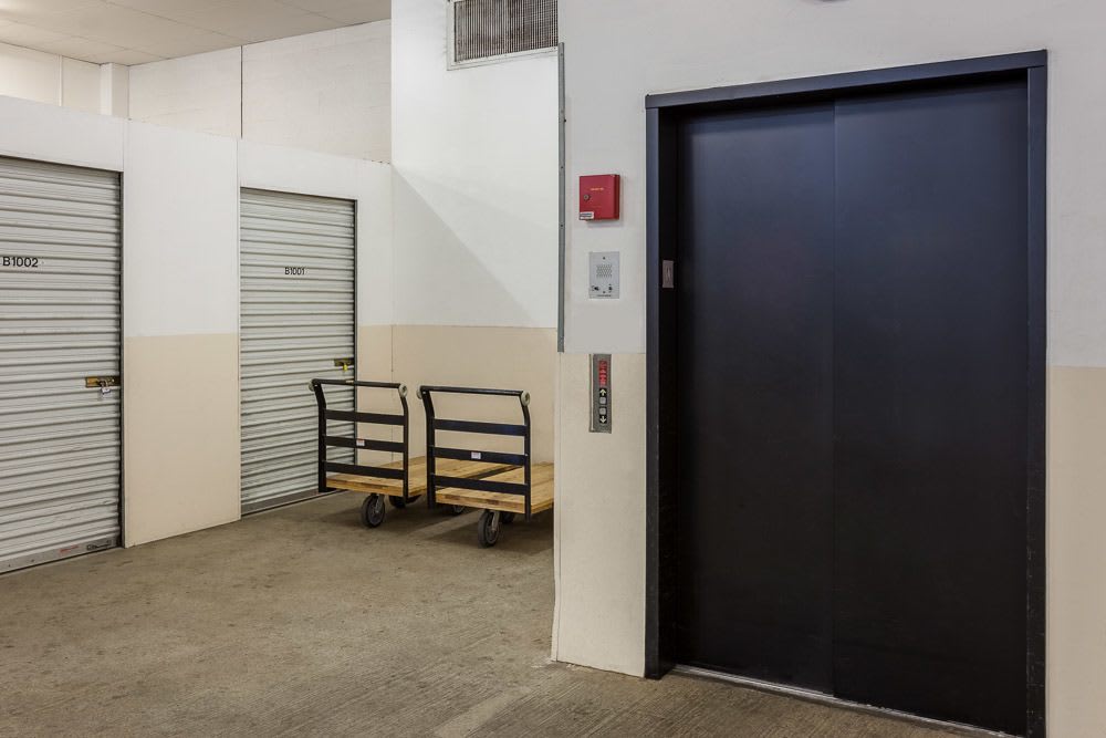 Interior elevator and self storage units at Roosevelt Self Storage in Seattle, Washington.