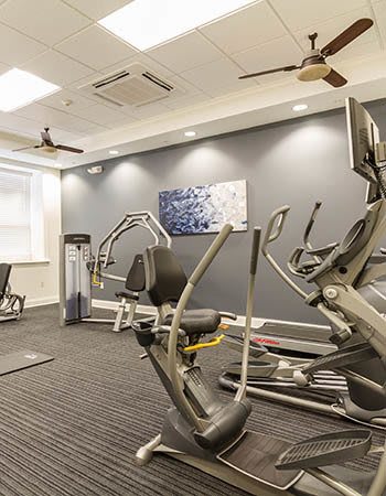 Fitness center and other amenities at apartments in Rochester, NY.