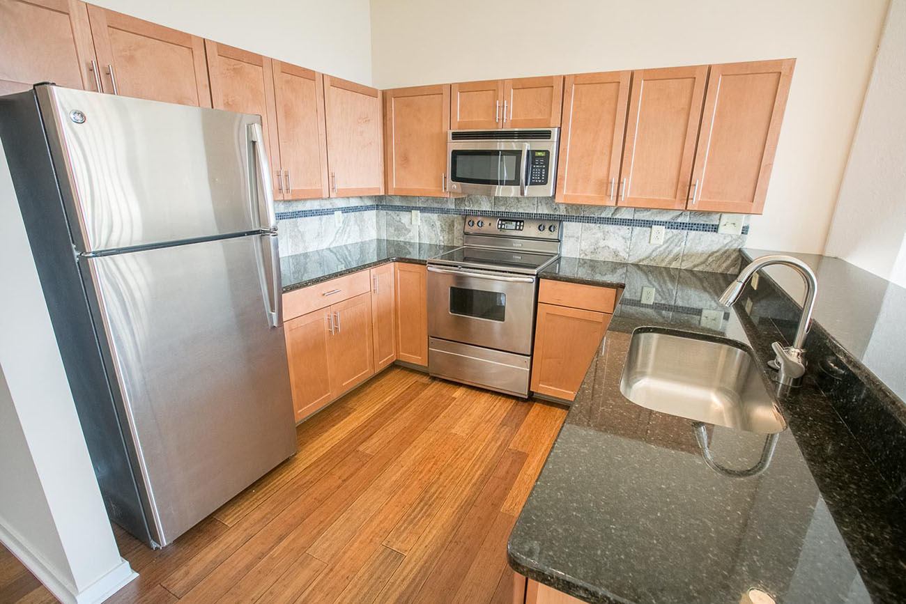 Model apartment kitchen in Cleveland