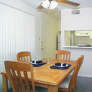 Dining room in model apartment in Houston