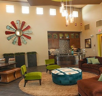 Open and bright resident lounge at our Plano apartments