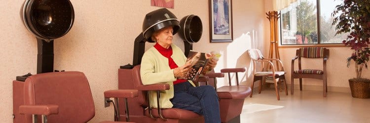 Senior living woman enjoying the amenities offered by assisted living in Conneaut, OH.
