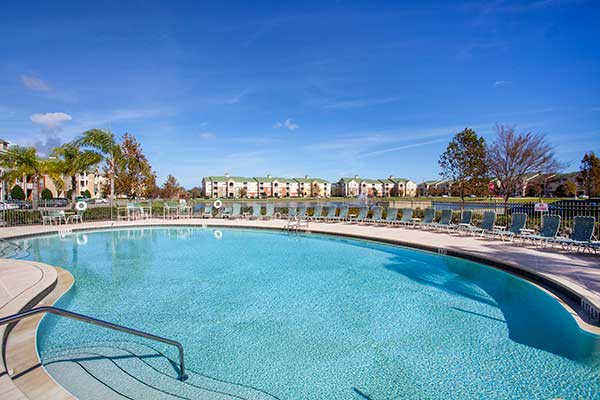 The resort styled pool glistens in the Florida sun at The Haven at West Melbourne.