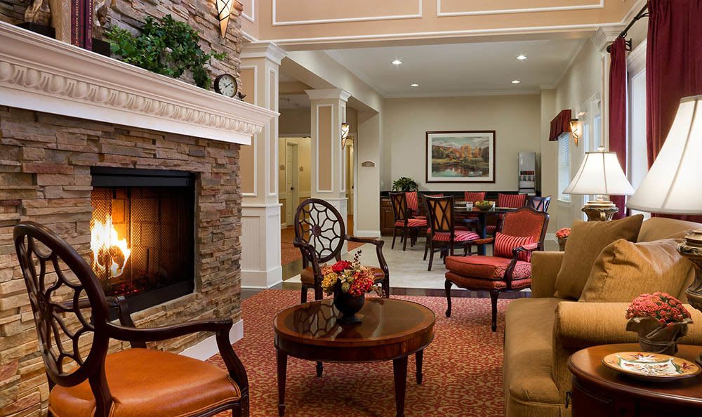 Sit by the fire at our senior living facility in Plainfield