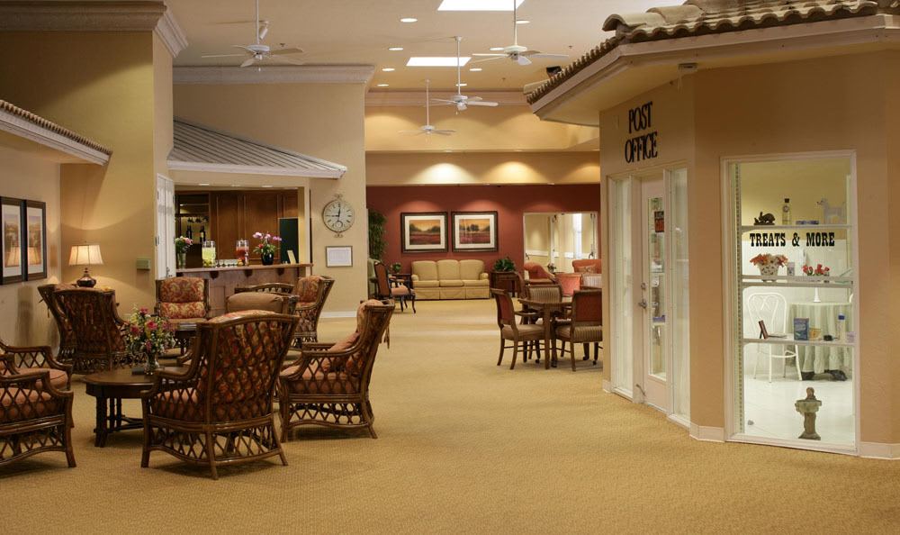 Our spacious lobby to fit friends and family in senior living facility in Coral Springs