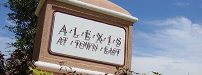 Our sign welcoming all who visit our beautiful apartment community here at Alexis at Town East