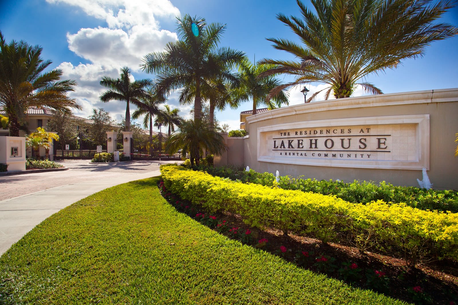 Signage at the main entrance to The Residences at Lakehouse in Miami Lakes, Florida