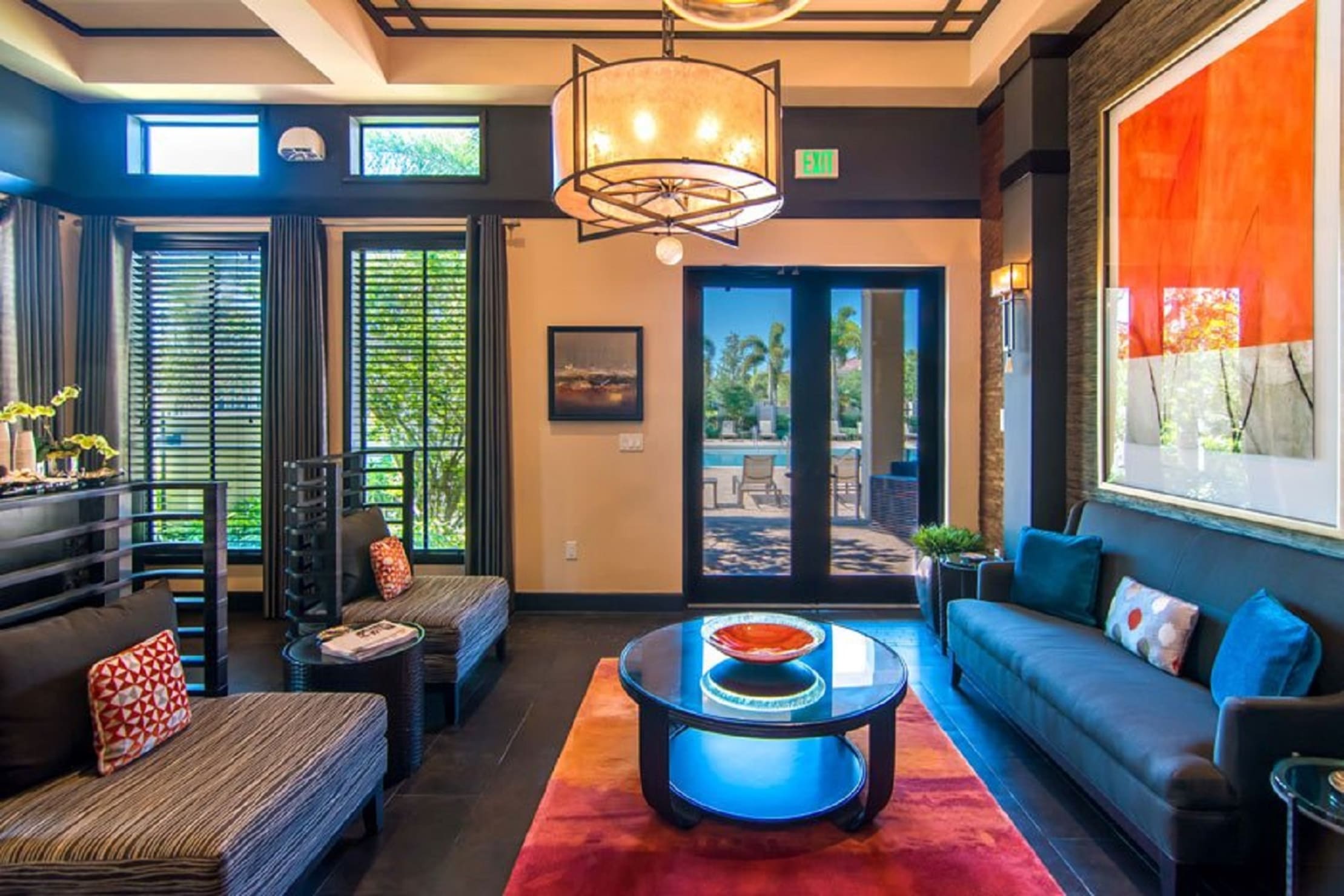 Comfortable seating area in the office of The Residences at Lakehouse in Miami Lakes, Florida
