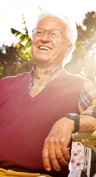 Happy man in assisted living at Farmington Square Tualatin
