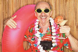Senior living resident dressed for a beach party in Bradenton