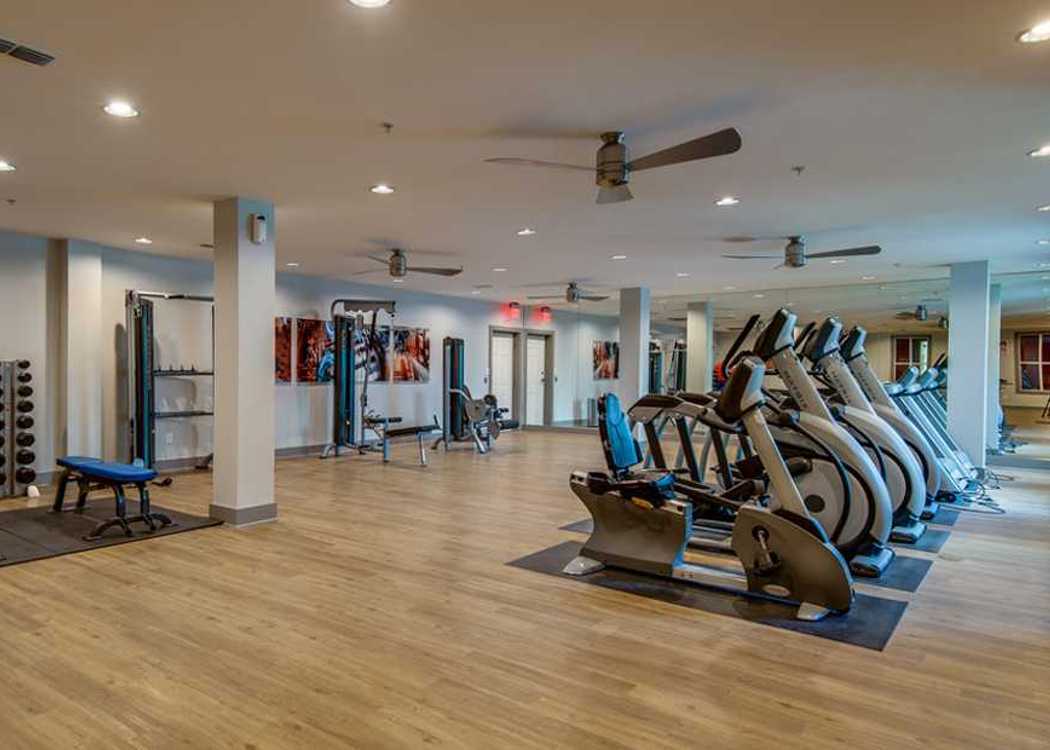 Fitness center at apartments in Atlanta