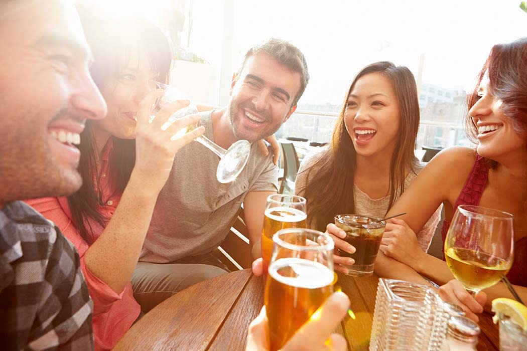 Friends enjoying drinks at Block Lofts in Atlanta