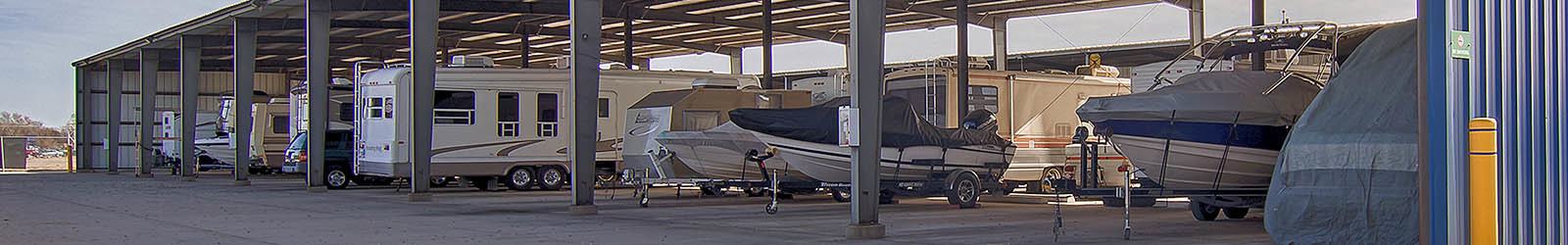 Covered boat and RV storage at Metro Self Storage.