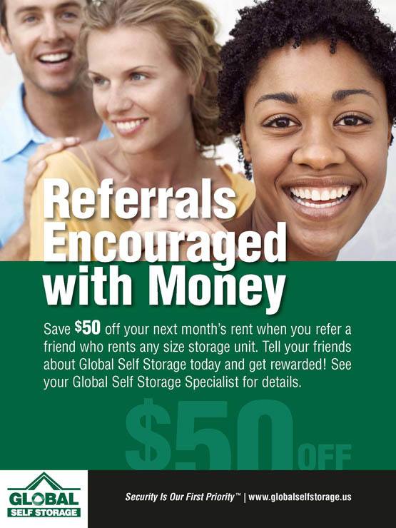 Refer a friend today at Global Self Storage