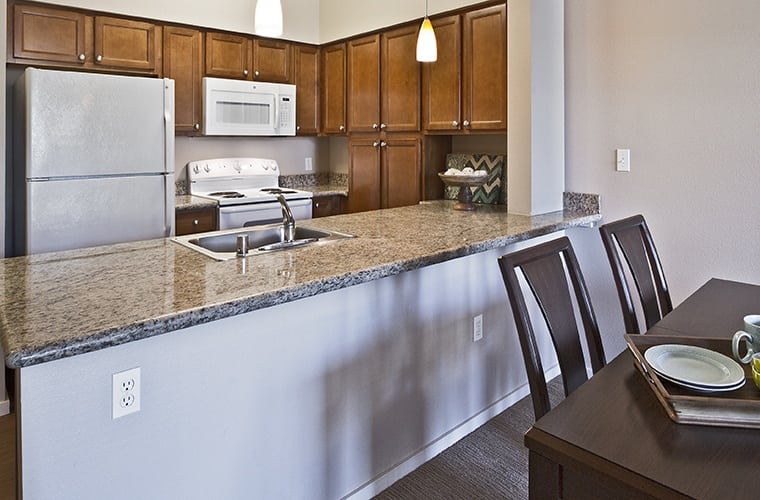 Kitchen area at The Corydon in Seattle, WA