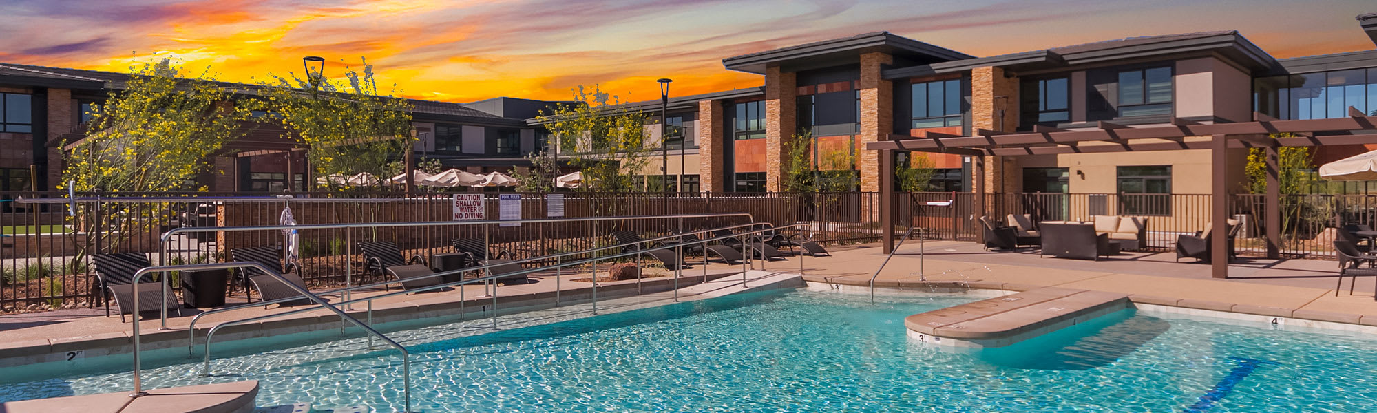 Outdoor pool at senior living in Seattle
