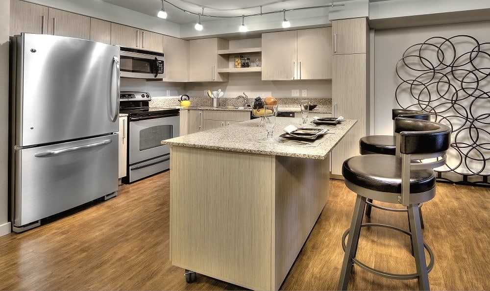 Fully equipped kitchen at The Lyric in Seattle, Washington