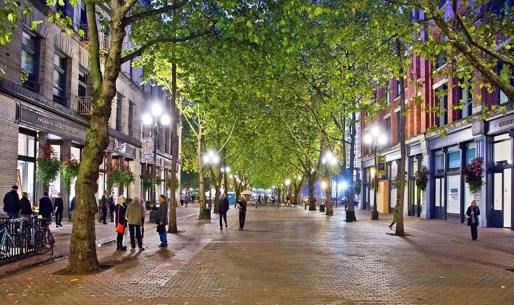 Street with local shops in Seattle, Washington near The Nolo at Stadium Place