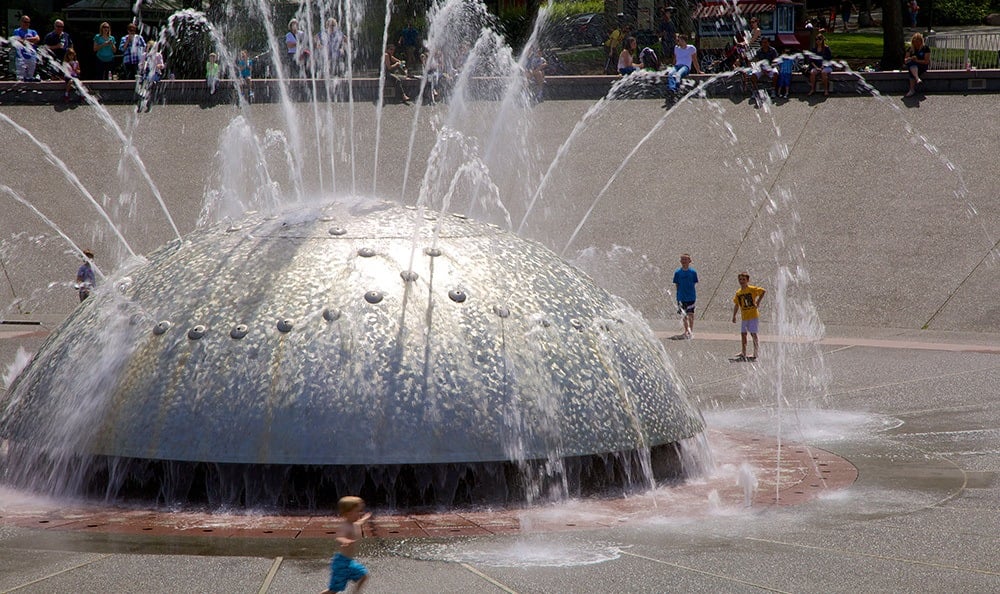 Fountain at the Seattle center near The Century in Seattle, Washington