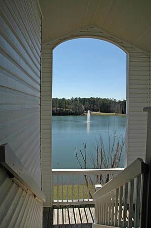View of the pond at Kenley Apartments