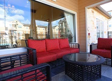View of Oak Forest's lounge by the pool.