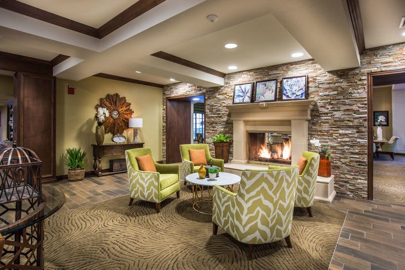 Modern decor and a cozy fireplace at MBK Senior Living locations