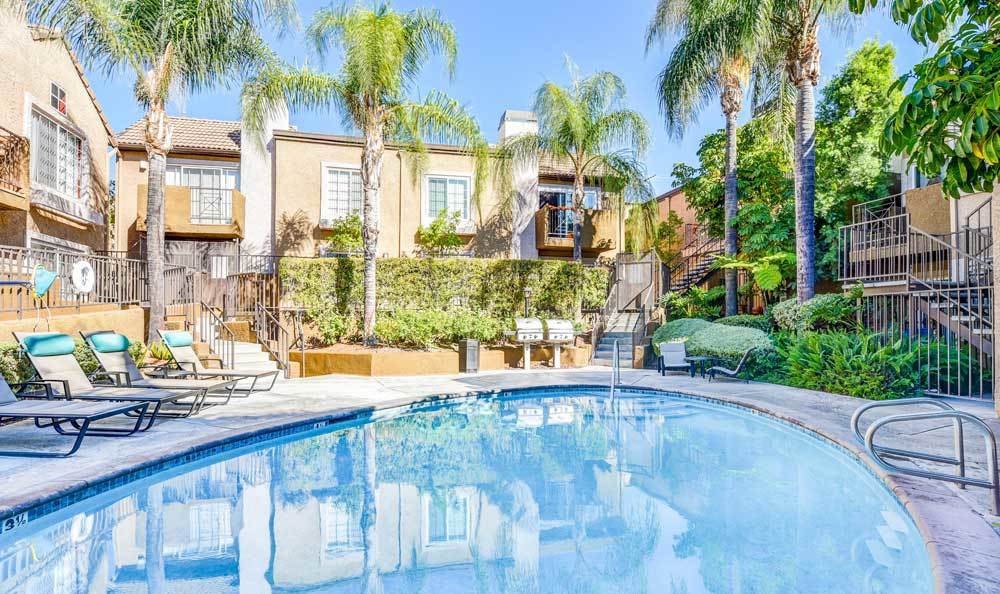 A swimming pool that is great for entertaining at apartments in Burbank, CA