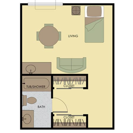 Private studio at Tri-Cities Retirement Inn